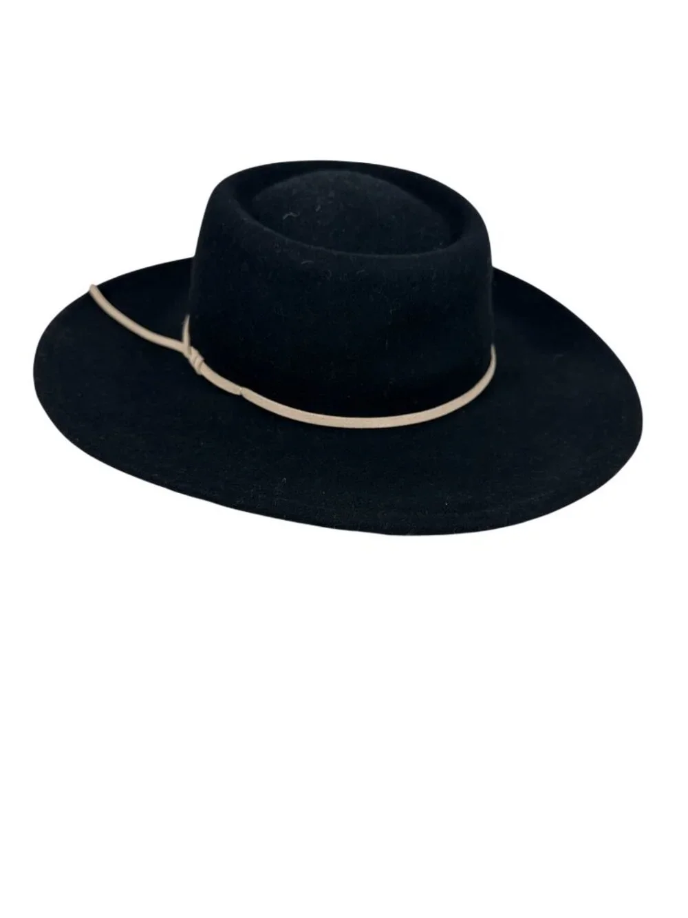 World Market Wide-Brim 100% Wool Hat Beige Accent Band Black 22-Inch NWT
